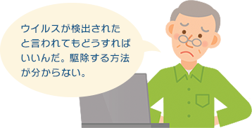 ウイルスが検出されたと言われてもどうすればいいんだ。駆除する方法が分からない。